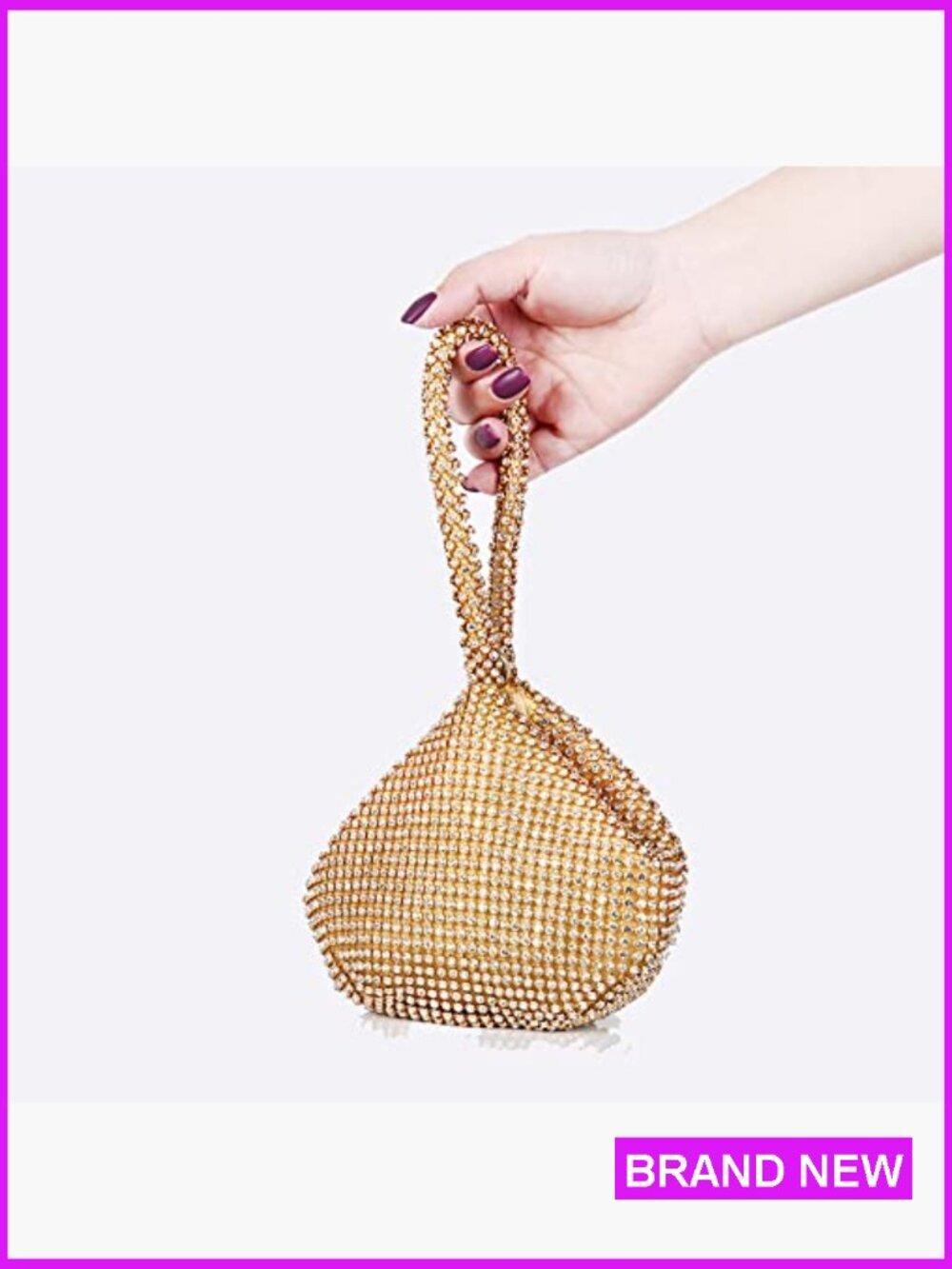 Rhinestone Triangle Wristlet Evening Bag Elegant Glitter Prom Party Purse - Picture 2 of 7